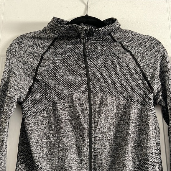 Fitted black & grey marl zip up athletic spandex jacket Large thumbholes - Picture 7 of 12